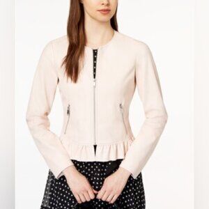 Catherine Malandrino Cream Moto Ruffle Hem Full Zip Jacket Size 8